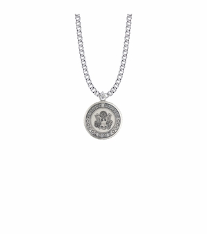 7/8 Inch Round Nickel Silver U.S. Army Symbol Medal with Christ Strengthens Me on Back