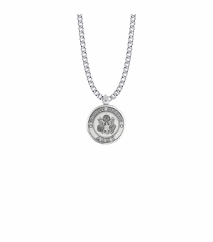 7/8 Inch Round Nickel Silver U.S. Army Symbol Medal with St. Michael on Back