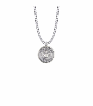 7/8 Inch Round Nickel Silver U.S. Marine Corps Medal with Christ Strengthens Me on Back