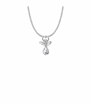 7/8 Inch Silver Plated Glass Crystal April Crystal Birthstone Angel Necklace
