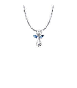 7/8 Inch Silver Plated Glass Crystal December Blue Zircon Birthstone Angel Necklace