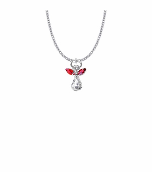 7/8 Inch Silver Plated Glass Crystal July Ruby Birthstone Angel Necklace