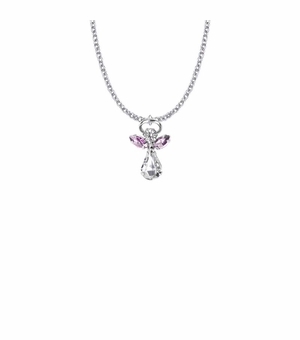 7/8 Inch Silver Plated Glass Crystal June Alexandrite Birthstone Angel Necklace