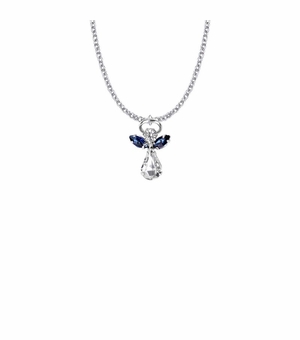 7/8 Inch Silver Plated Glass Crystal September Sapphire Birthstone Angel Necklace
