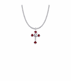 7/8 Inch Sterling Silver and Enameled Budded Ends Dove and Cross Necklace
