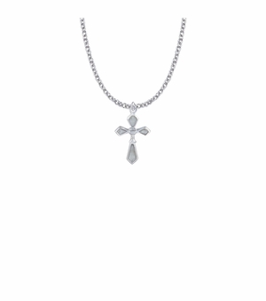 7/8 Inch Sterling Silver and Enameled Pointed Ends Cross Necklace with Chalice
