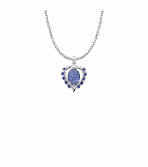 7/8 Inch Sterling Silver Blue Enameled Heart Miraculous Medal