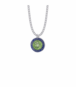 7/8 Inch Sterling Silver Blue Enameled Round St. Christopher Medal, Patron Saint of Travelers