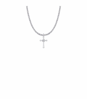 7/8 Inch Sterling Silver Budded Budded Ends Cross Necklace with Cubic Zirconia Stones