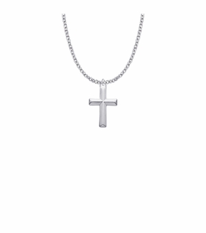 7/8 Inch Sterling Silver Cross with Beveled Design Necklace