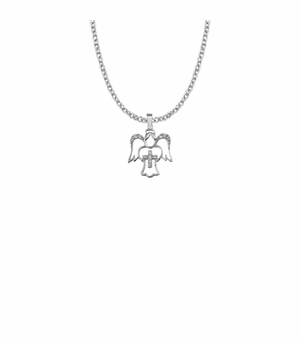 7/8 Inch Sterling Silver Crystal Cubic Zirconia Outlined Angel Cross Necklace