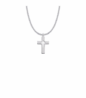 7/8 Inch Sterling Silver Cut Out Cross Necklace