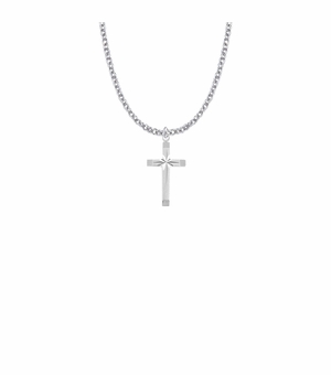 7/8 Inch Sterling Silver Engraved Inner Cross and Polished Tips Cross Necklace