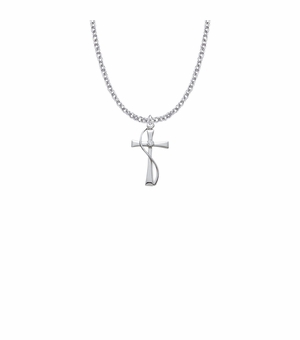 7/8 Inch Sterling Silver Maltese Wire Cross Necklace with Cubic Zirconia Stone