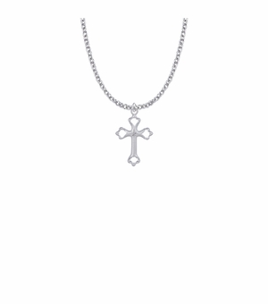 7/8 Inch Sterling Silver Opened Heart Ends Cross Necklace