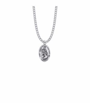 7/8 Inch Sterling Silver Oval St. Christopher Medal, Patron Saint of Travelers