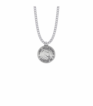 7/8 Inch Sterling Silver Round Antique St. Christopher Medal, Patron Saint of Travelers
