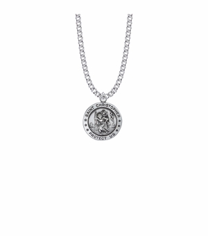 7/8 Inch Sterling Silver Round St. Christopher Medal, Patron Saint of Travelers