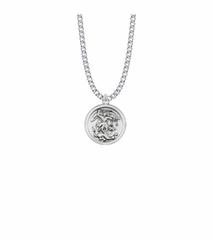 7/8 Inch Sterling Silver Round St. Michael Medal, Patron Saint of Police Officers