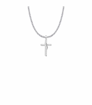 7/8 Inch Sterling Silver Sash Cross Necklace with Cubic Zirconia Stones