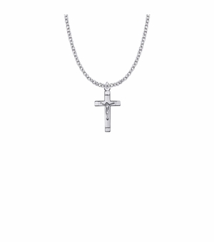 7/8 Inch Sterling Silver Satin Finish with Polished Ends Crucifix Necklace