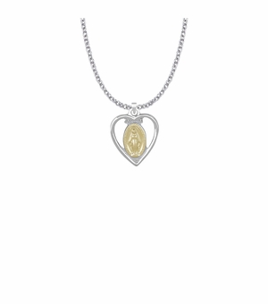 7/8 Inch Two-Tone Sterling Silver Heart Miraculous Medal
