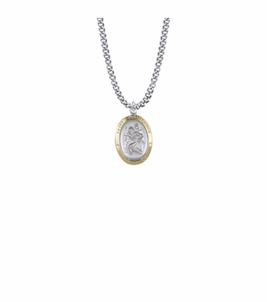 7/8 Inch Two-Tone Sterling Silver Oval St. Christopher Medal, Patron Saint of Travelers