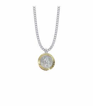7/8 Inch Two-Tone Sterling Silver St. Christopher Medal, Patron Saint of Travelers