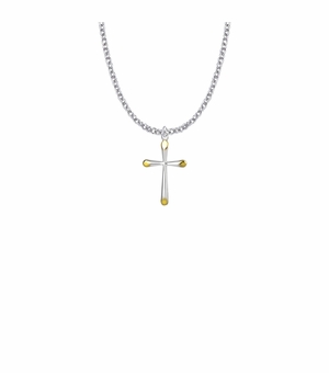 7/8 Inch Two-Tone Sterling Silver Tubular Cross Necklace