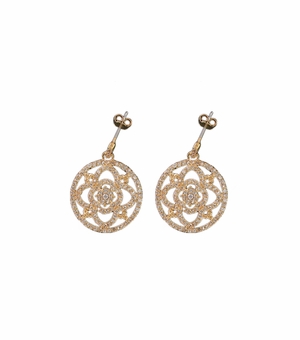 7/8" Round 24K Gold Plated CZ Pave Crystal Stone Earrings