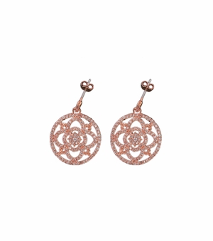 7/8" Round Rose Gold Plated CZ Pave Crystal Stone Earrings