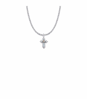 7/8 Sterling Silver Enameled Rose Filigree Cross Necklace