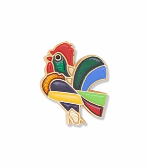 7/8 x 1/2 Inch Gold Enameled De Colores Rooster Lapel Pin