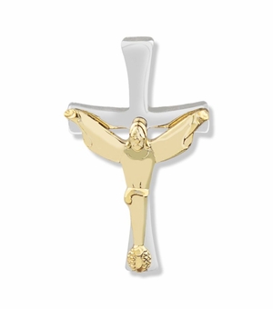 7/8 x 1/2 Two-Tone Silver and Gold Crucifix Lapel Pin