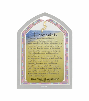 7/8 x 1/8 Inch Gold Plated Footprints Pin on Decorative Verse Card