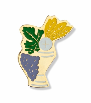7/8 x 5/8 Inch Gold Plated and Enameled Communion Chalice Lapel Pin