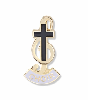 7/8 x 7/16 Inch Gold Enameled Choir Cross Lapel Pin