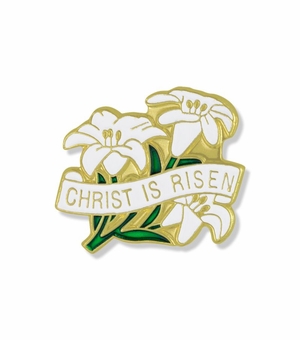 7/8 x 7/8 Inch Gold Enameled Christ is Risen Lily Flowers Lapel Pin