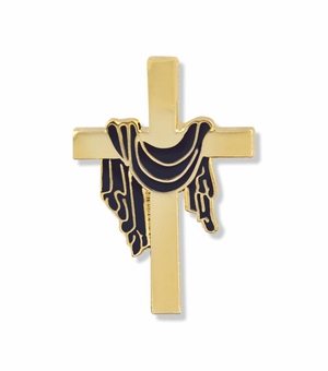 7/8 x 9/16 Inch Gold and Purple Robe Cross Lapel Pin