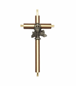 7" Brass/Walnut Cross with Fine Pewter Chalice Casting