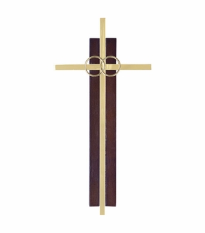 7 Inch Brass and Dark Wood Wedding Wall Cross