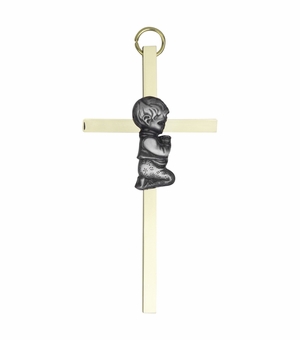 7 Inch Brass and Pewter Baby Boy Wall Cross