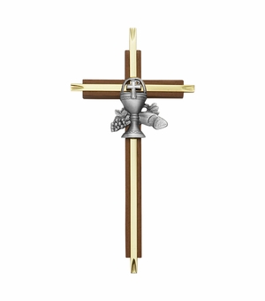 7 Inch Brass and Walnut First Communion Wall Cross
