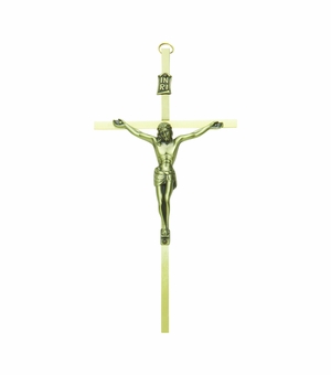 7 Inch Brass Wall Crucifix with Antiqued Gold Pewter Corpus