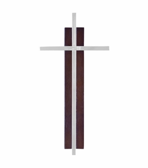 7 Inch Dark Wood and Silver Plated Wall Cross