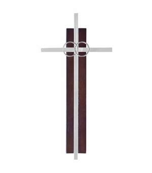 7 Inch Silver Plated and Dark Wood Wedding Wall Cross