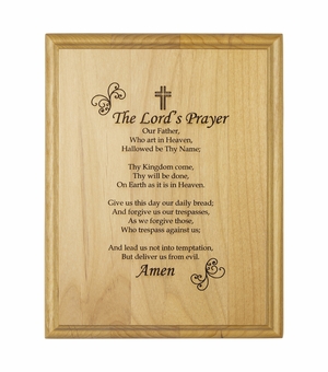 7 x 9 Inch Engraved "Catholic Lord's Prayer" Genuine Alder Wood Wall or Table Decor Art