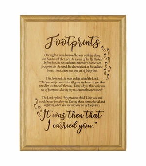 7 x 9 Inch Engraved "Footprints" Genuine Alder Wood Wall or Table Decor Art