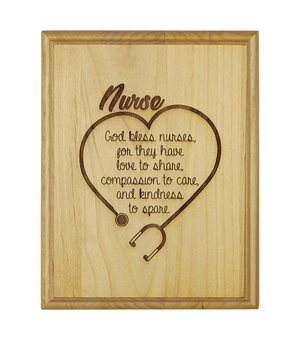 7 x 9 Inch Engraved "Nurse Blessing" Genuine Alder Wood Wall or Table Decor Art
