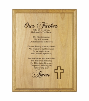7 x 9 Inch Engraved "Protestant Lord's Prayer" Genuine Alder Wood Wall or Table Decor Art